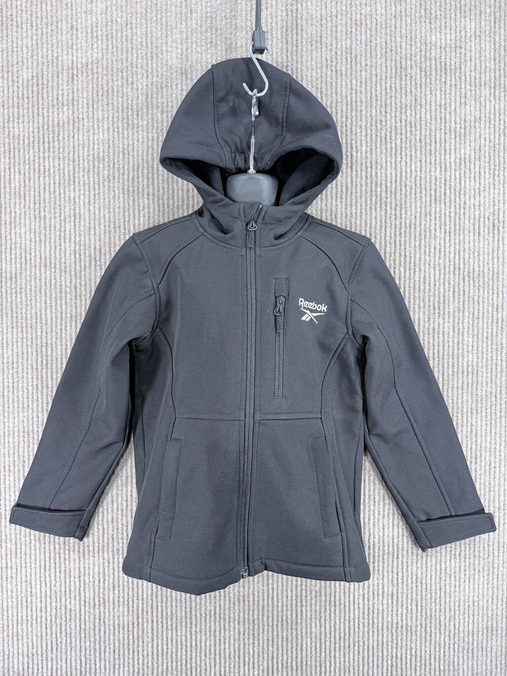 Reebok Kids Full Zip Hooded Softshell Jacket Black Fleece Lined Size 5/6